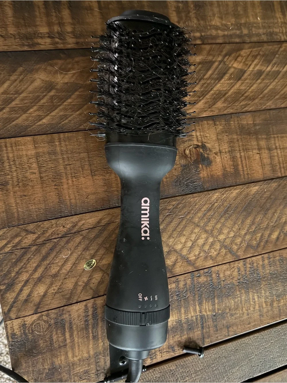 amika Black Hot Air Round Brush Dryer with Pink Logo